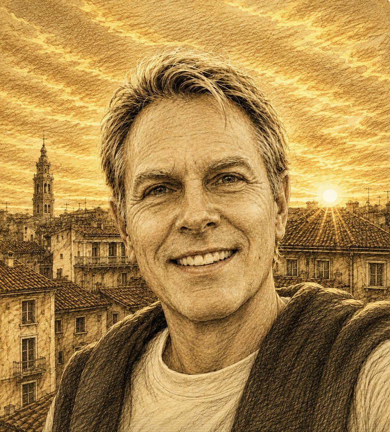Peter Topperwien on the rooftop of the Basilica Palladiana, Vicenza, Italy, May 2026